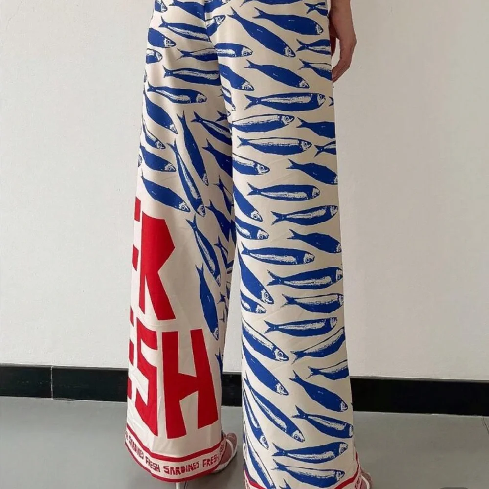 Sardine Print Wide Leg Palazzo Pants - Picture 4 of 4